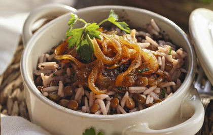 ARROZ CON LENTEJAS Y PUERRO CARAMELIZADO